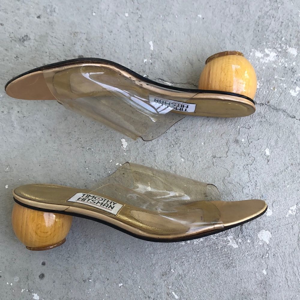 Timothy Hitsman Clear Vinyl Slide Sandals with Wooden Heel